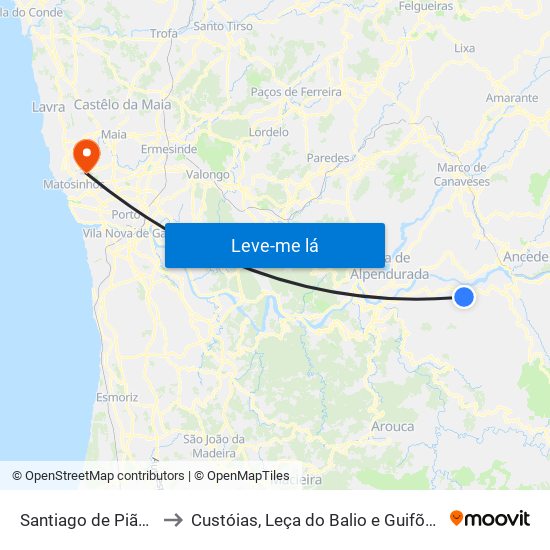 Santiago de Piães to Custóias, Leça do Balio e Guifões map