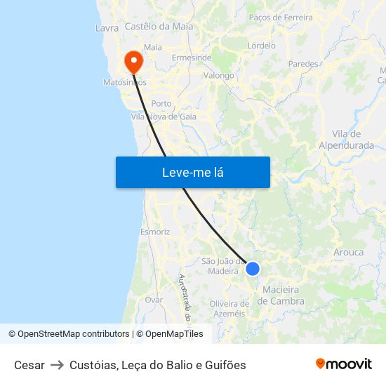 Cesar to Custóias, Leça do Balio e Guifões map