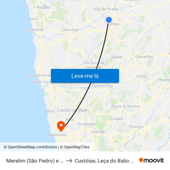 Merelim (São Pedro) e Frossos to Custóias, Leça do Balio e Guifões map