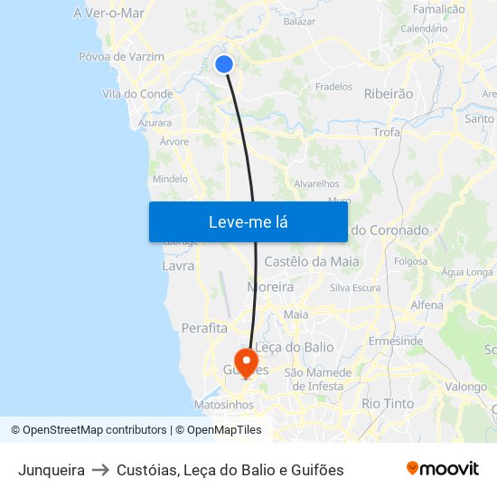 Junqueira to Custóias, Leça do Balio e Guifões map