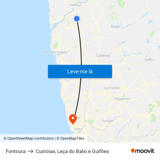 Fontoura to Custóias, Leça do Balio e Guifões map