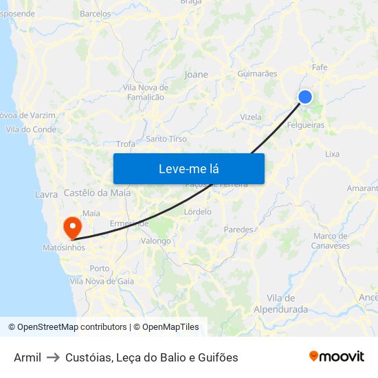 Armil to Custóias, Leça do Balio e Guifões map