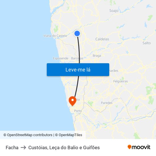 Facha to Custóias, Leça do Balio e Guifões map