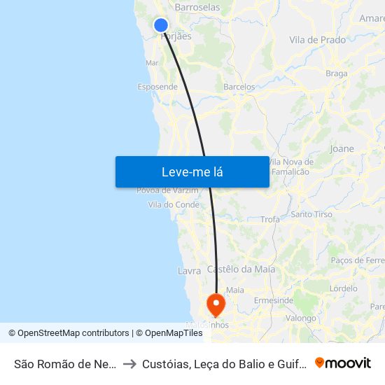 São Romão de Neiva to Custóias, Leça do Balio e Guifões map