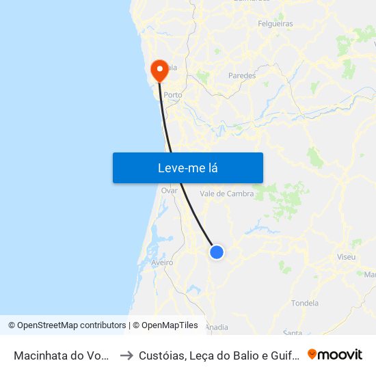 Macinhata do Vouga to Custóias, Leça do Balio e Guifões map