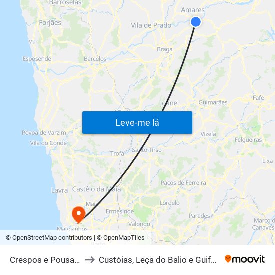 Crespos e Pousada to Custóias, Leça do Balio e Guifões map