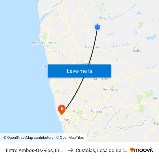 Entre Ambos-Os-Rios, Ermida e Germil to Custóias, Leça do Balio e Guifões map