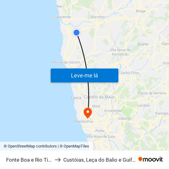 Fonte Boa e Rio Tinto to Custóias, Leça do Balio e Guifões map