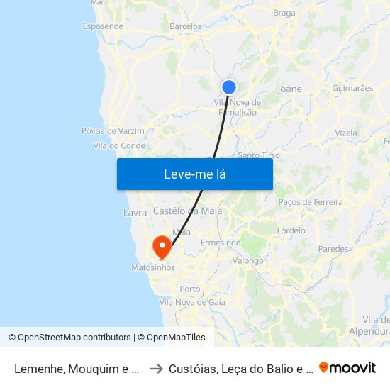 Lemenhe, Mouquim e Jesufrei to Custóias, Leça do Balio e Guifões map