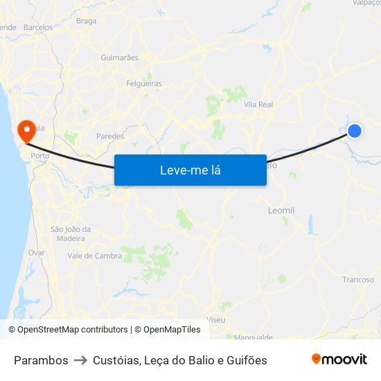 Parambos to Custóias, Leça do Balio e Guifões map