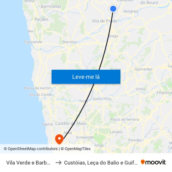 Vila Verde e Barbudo to Custóias, Leça do Balio e Guifões map