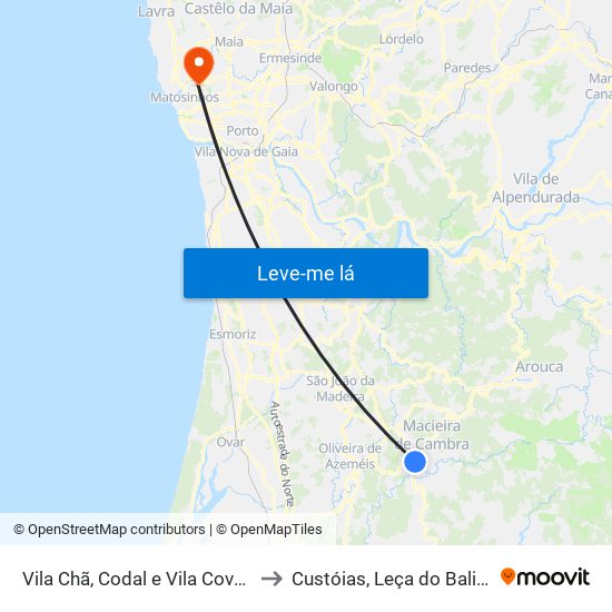 Vila Chã, Codal e Vila Cova de Perrinho to Custóias, Leça do Balio e Guifões map