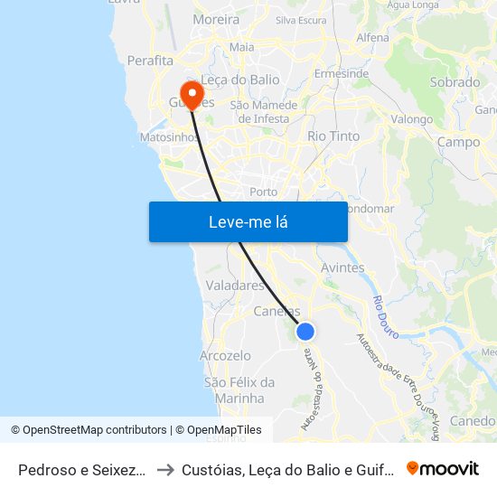 Pedroso e Seixezelo to Custóias, Leça do Balio e Guifões map