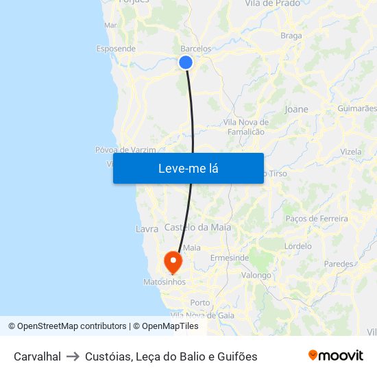 Carvalhal to Custóias, Leça do Balio e Guifões map