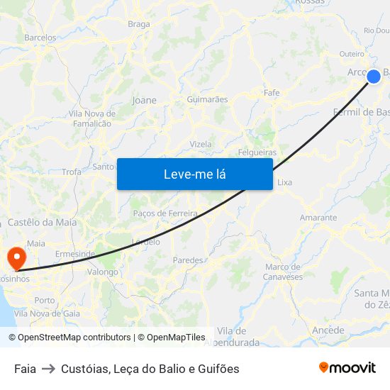 Faia to Custóias, Leça do Balio e Guifões map