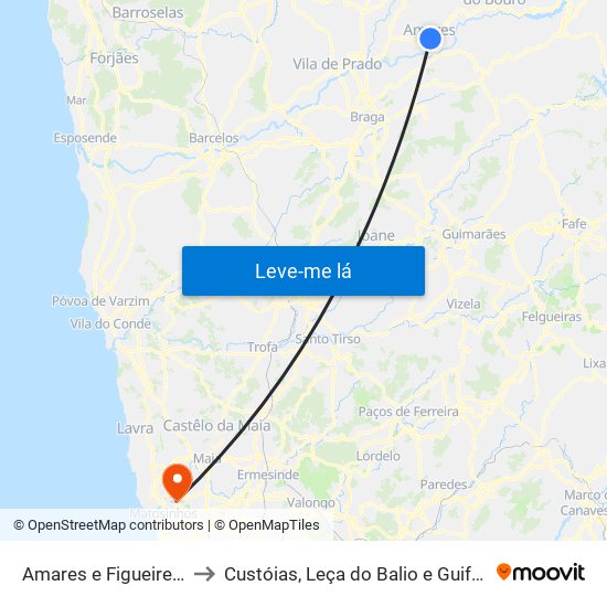 Amares e Figueiredo to Custóias, Leça do Balio e Guifões map