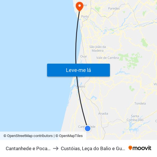 Cantanhede e Pocariça to Custóias, Leça do Balio e Guifões map
