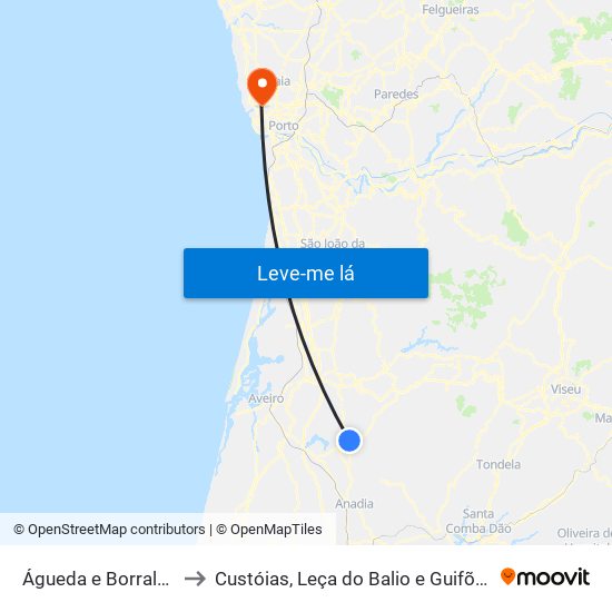 Águeda e Borralha to Custóias, Leça do Balio e Guifões map