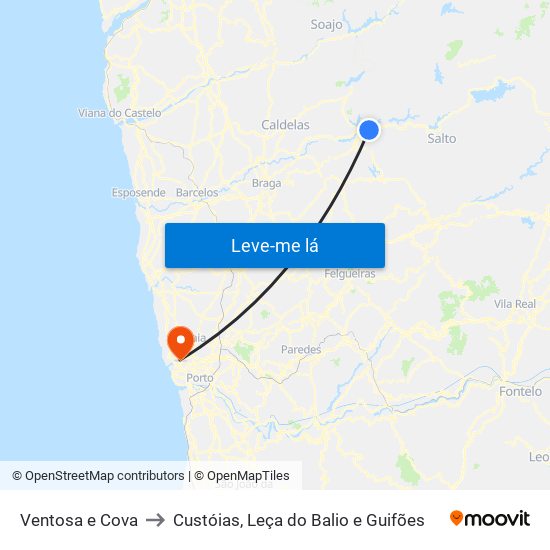 Ventosa e Cova to Custóias, Leça do Balio e Guifões map