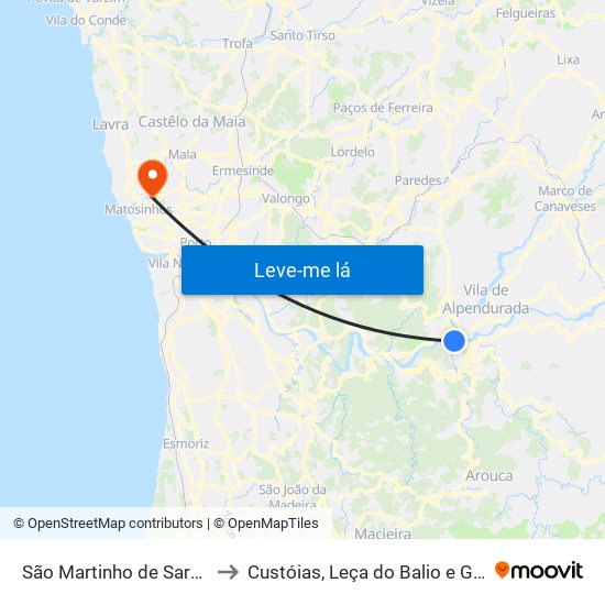 São Martinho de Sardoura to Custóias, Leça do Balio e Guifões map