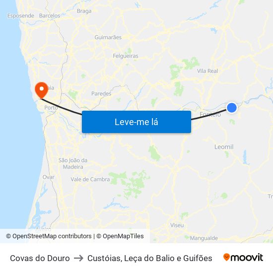 Covas do Douro to Custóias, Leça do Balio e Guifões map