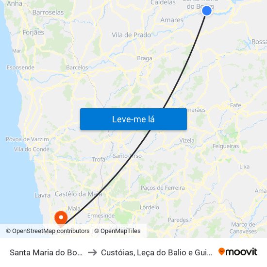 Santa Maria do Bouro to Custóias, Leça do Balio e Guifões map