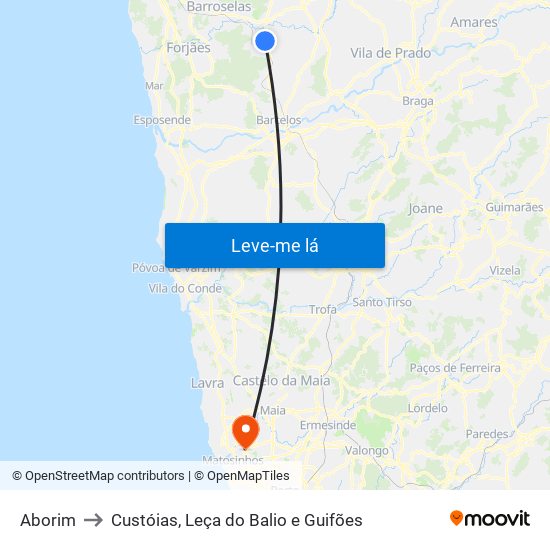 Aborim to Custóias, Leça do Balio e Guifões map