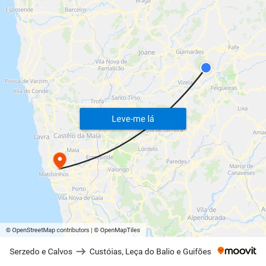 Serzedo e Calvos to Custóias, Leça do Balio e Guifões map