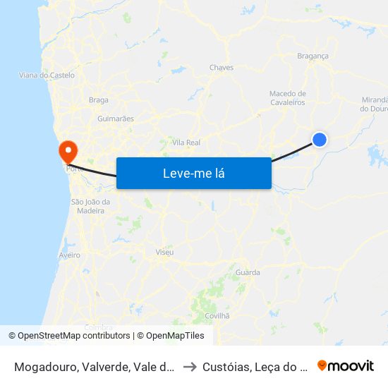 Mogadouro, Valverde, Vale de Porco e Vilar de Rei to Custóias, Leça do Balio e Guifões map