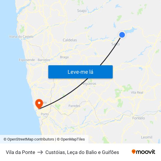 Vila da Ponte to Custóias, Leça do Balio e Guifões map