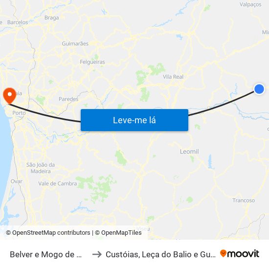 Belver e Mogo de Malta to Custóias, Leça do Balio e Guifões map