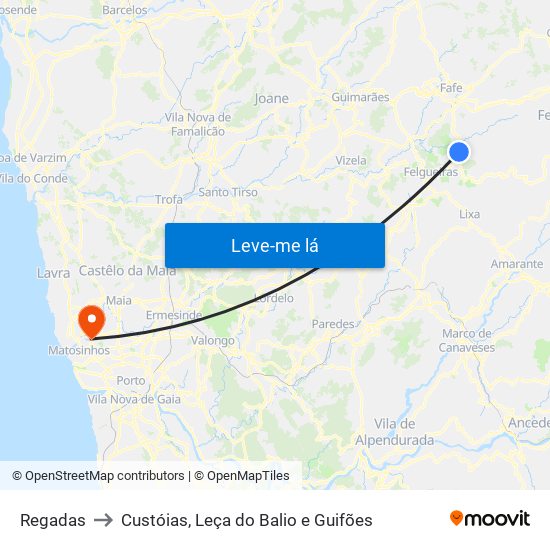 Regadas to Custóias, Leça do Balio e Guifões map