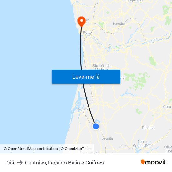 Oiã to Custóias, Leça do Balio e Guifões map