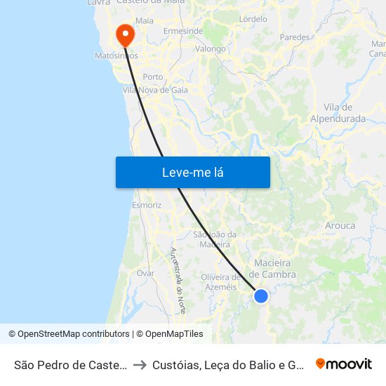 São Pedro de Castelões to Custóias, Leça do Balio e Guifões map