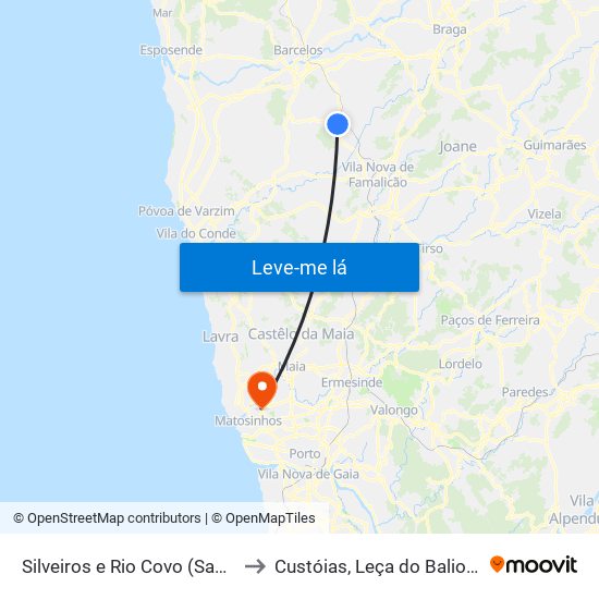 Silveiros e Rio Covo (Santa Eulália) to Custóias, Leça do Balio e Guifões map