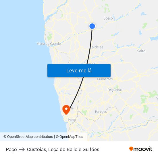 Paçô to Custóias, Leça do Balio e Guifões map