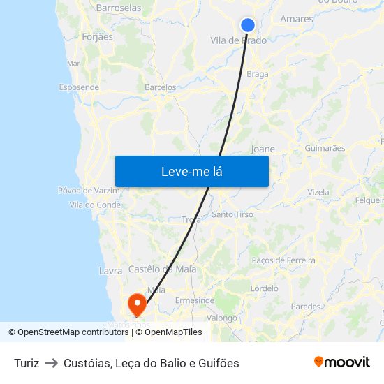 Turiz to Custóias, Leça do Balio e Guifões map