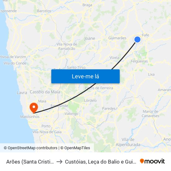 Arões (Santa Cristina) to Custóias, Leça do Balio e Guifões map