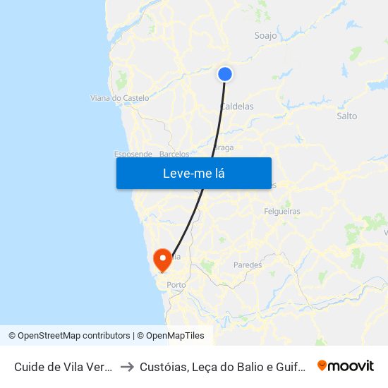 Cuide de Vila Verde to Custóias, Leça do Balio e Guifões map