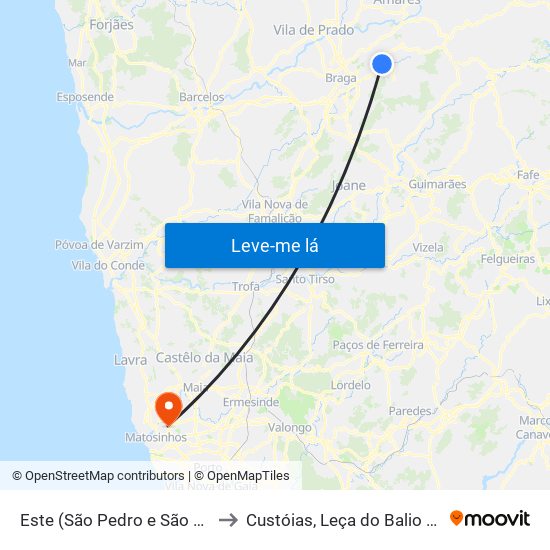 Este (São Pedro e São Mamede) to Custóias, Leça do Balio e Guifões map