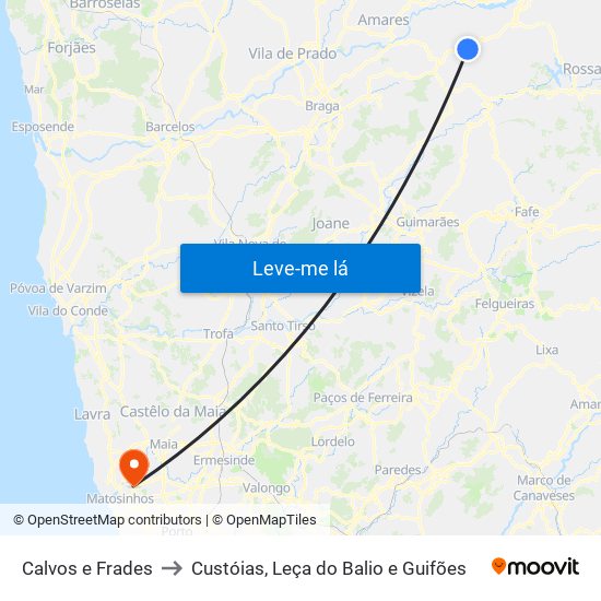 Calvos e Frades to Custóias, Leça do Balio e Guifões map