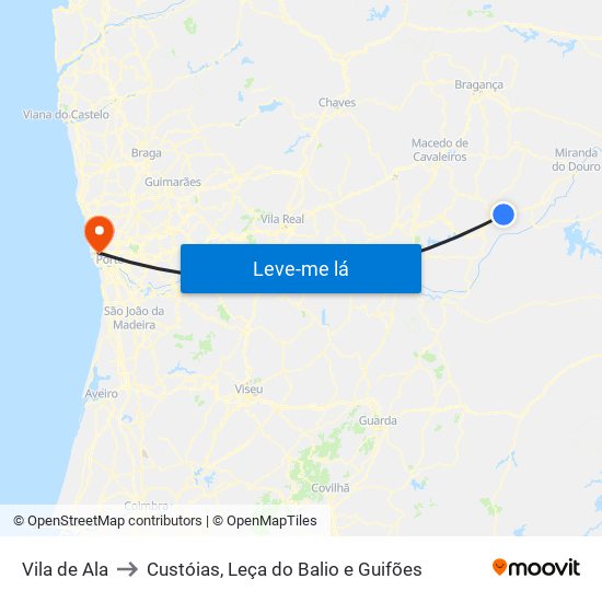 Vila de Ala to Custóias, Leça do Balio e Guifões map