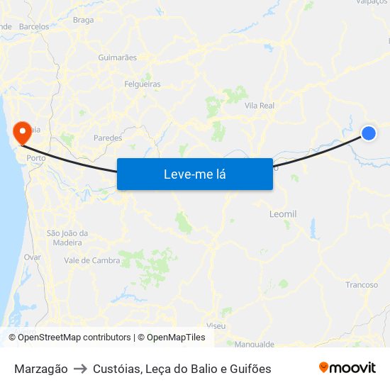 Marzagão to Custóias, Leça do Balio e Guifões map