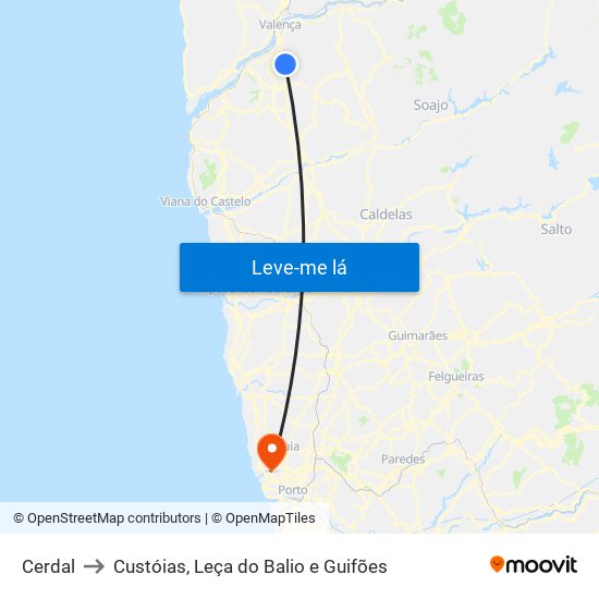 Cerdal to Custóias, Leça do Balio e Guifões map