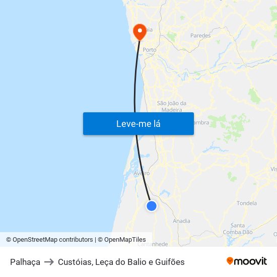 Palhaça to Custóias, Leça do Balio e Guifões map