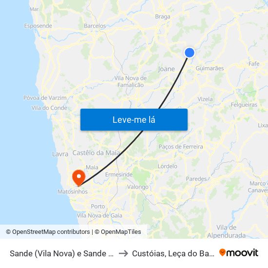 Sande (Vila Nova) e Sande (São Clemente) to Custóias, Leça do Balio e Guifões map