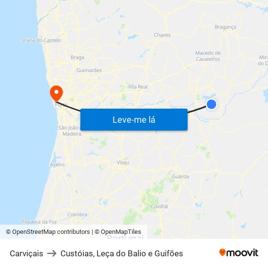 Carviçais to Custóias, Leça do Balio e Guifões map