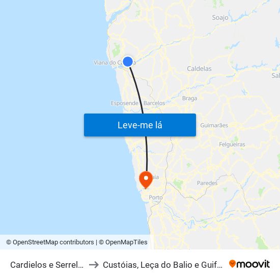 Cardielos e Serreleis to Custóias, Leça do Balio e Guifões map