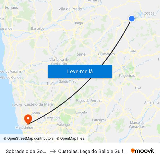 Sobradelo da Goma to Custóias, Leça do Balio e Guifões map