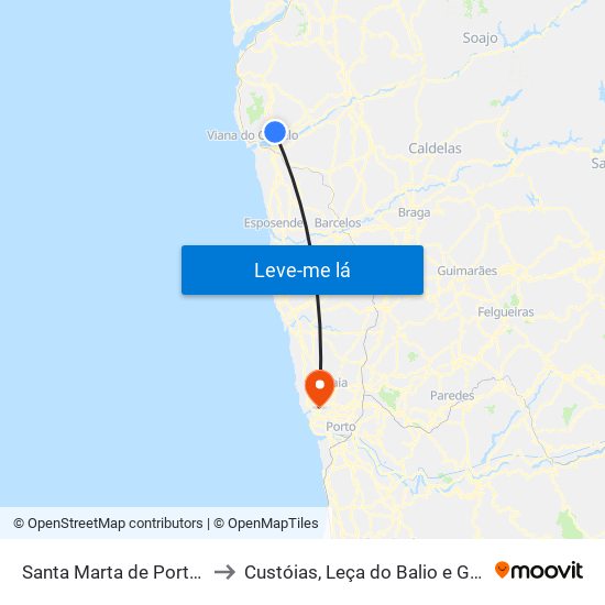 Santa Marta de Portuzelo to Custóias, Leça do Balio e Guifões map